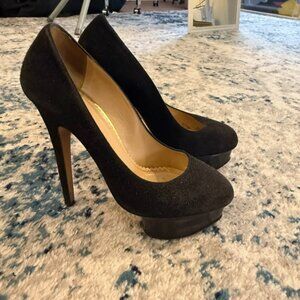 Charlotte Olympia Black Suede Dolly Heels 36.5